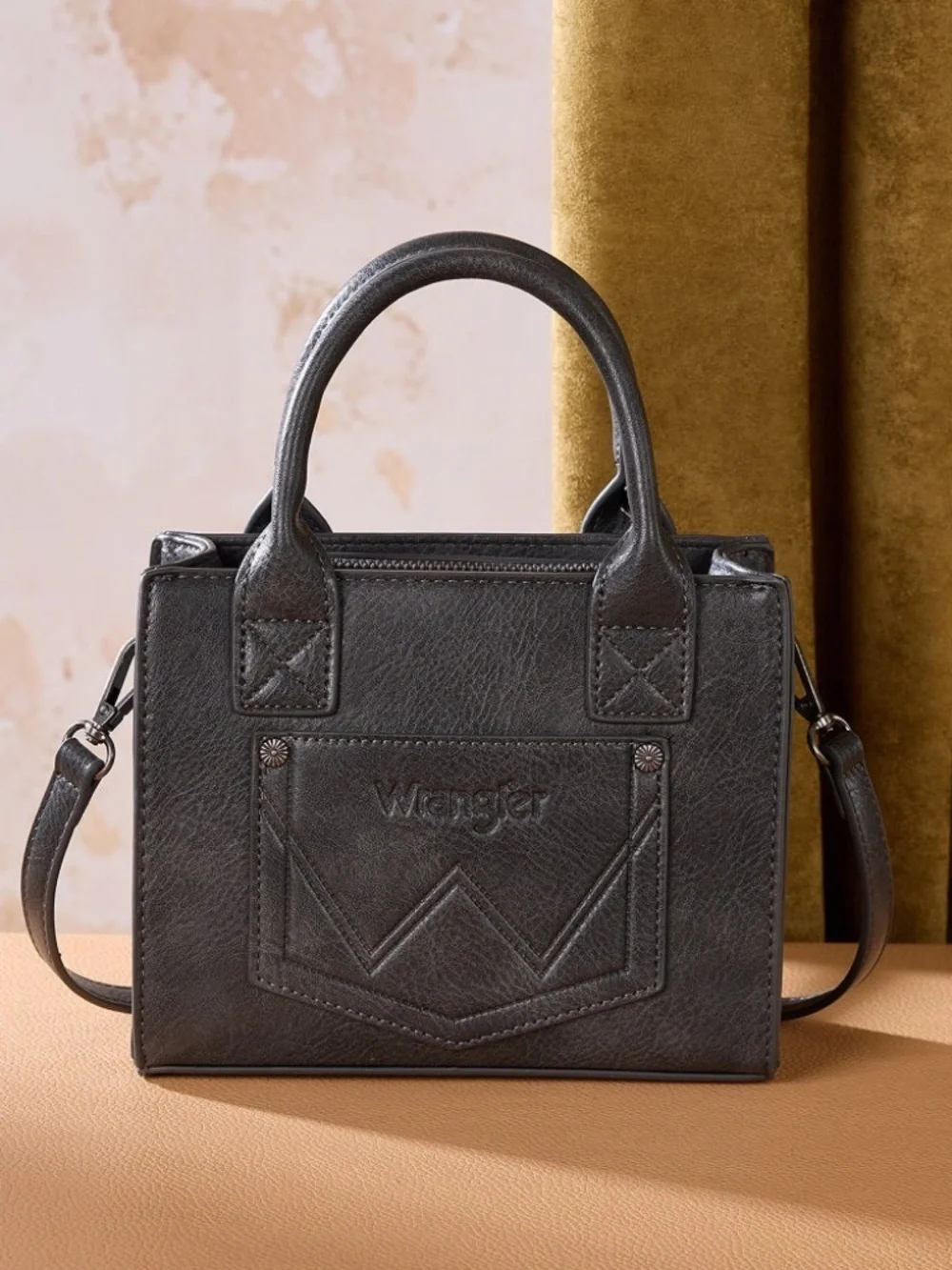 Wrangler Chevron Stitch Tote Crossbody Bag - Black